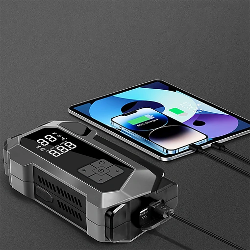 جهاز تشغيل سيارات متعدد الوظائف 1200 أمبير – باور بانك مع منفاخ هواء وإضاءة LED - صورة 7