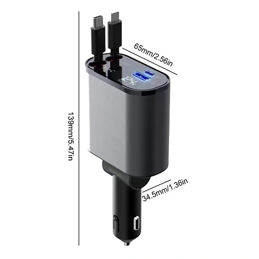 شاحن سيارة 120 واط كابل لايتنينغ وتايب سي مدمج، منافذ USB متعددة - صورة 10