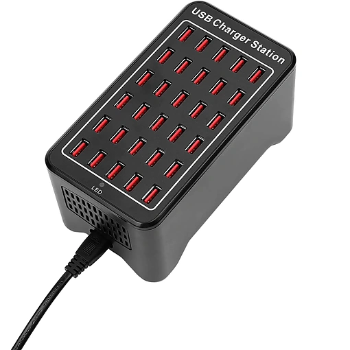 محطة شحن USB متعددة المنافذ بقوة 150 وات (30 أمبير) مع ميزة Smart Detect