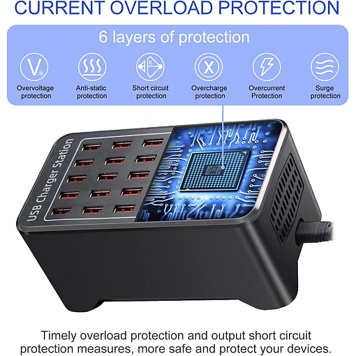 محطة شحن USB متعددة المنافذ بقوة 150 وات (30 أمبير) مع ميزة Smart Detect - صورة 5