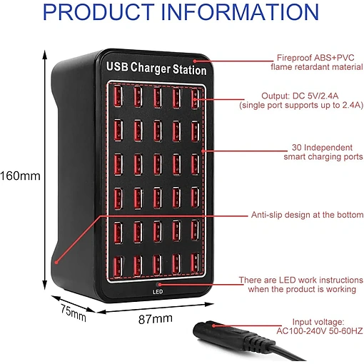 محطة شحن USB متعددة المنافذ بقوة 150 وات (30 أمبير) مع ميزة Smart Detect - صورة 7