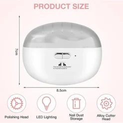مقص أظافر كهربائي 2 في 1 مع تلميع وإضاءة LED وشحن Type-C - صورة 2