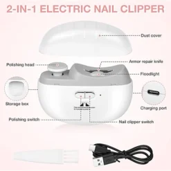 مقص أظافر كهربائي 2 في 1 مع تلميع وإضاءة LED وشحن Type-C - صورة 3