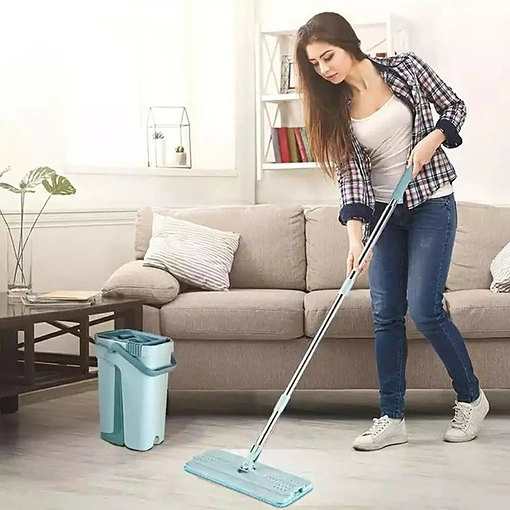 ممسحة أرضيات مسطحة 2 في 1 بتنظيف ذاتي وتجفيف بدون استخدام اليدين - صورة 3