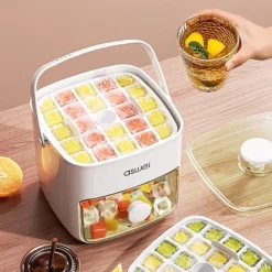 صانعة مكعبات الثلج بطبقتين مع درج تخزين وغطاء محكم – سعة 48 مكعب - صورة 6