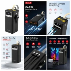 باور بانك 50000 مل أمبير – باور بنك 27000mAh بشحن سريع 22.5 واط وكابلات مدمجة - صورة 7