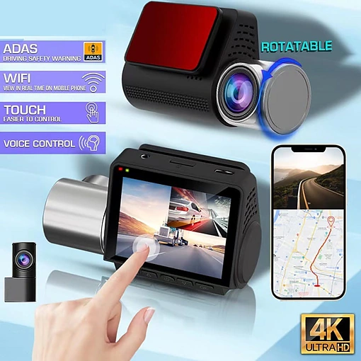 كاميرا للسيارة 3 عدسات تعمل باللمس بدقة 4K مع Wifi وAdas - صورة 2