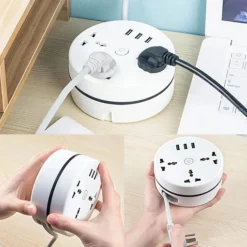 وصلة مشترك كهربائي 3 منافذ مع 3 منافذ USB للشحن السريع