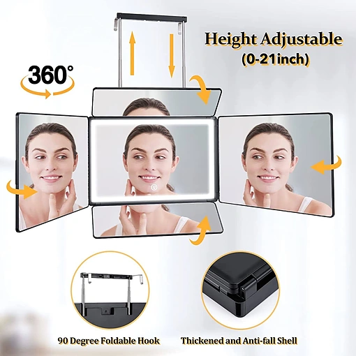 مرآة قص الشعر ثلاثية الاتجاهات، مرآة 360 درجة لقص الشعر والحلاقة والتزيين وتصفيف الشعر - صورة 4