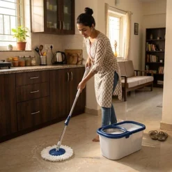 ممسحة أرضيات دوارة 360 درجة مع دلو مستطيل ونظام غسيل وعصر منفصل - صورة 2