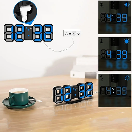 ساعة منبه رقمية ثلاثية الأبعاد بإضاءة LED - صورة 2