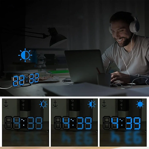 ساعة منبه رقمية ثلاثية الأبعاد بإضاءة LED - صورة 4