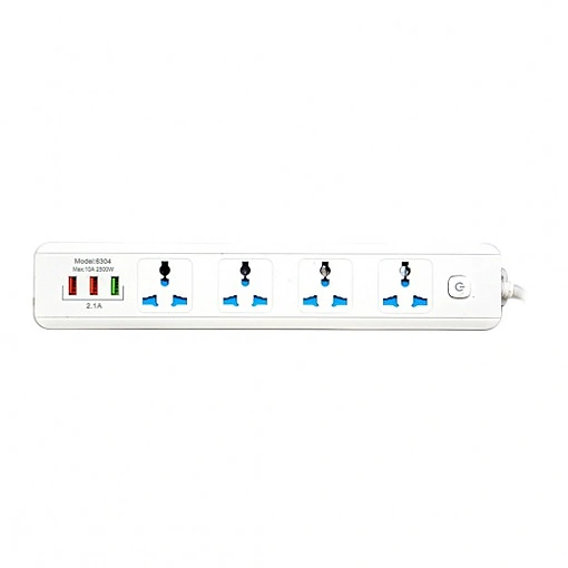 وصلة كهرباء 4 مخارج مع 3 USB بطول 3 متر – حماية من الحمل الزائد - صورة 5