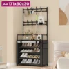رف أحذية متعدد الاستخدامات 4 طبقات مع علاقات – منظم مدخل المنزل 171 × 60 × 30 سم