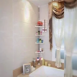 رف زاوية حمام تلسكوبي 4 طبقات – منظم قابل للتعديل بدون حفر - صورة 3