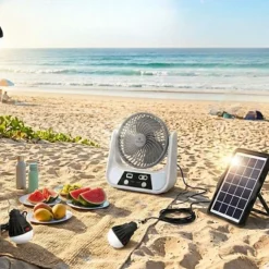 مروحة شمسية محمولة 6 بوصة مع مصباحي LED وبطارية 3000mAh وشحن USB - صورة 2