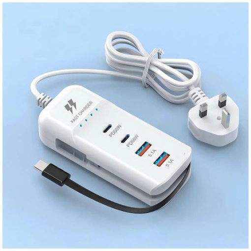 شاحن سريع 66 واط متعدد المنافذ – USB مع كابل Type-C مدمج