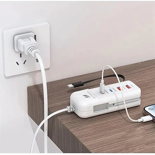 شاحن سريع 66 واط متعدد المنافذ – USB مع كابل Type-C مدمج - صورة 2