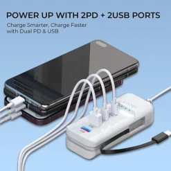 شاحن سريع 66 واط متعدد المنافذ – USB مع كابل Type-C مدمج - صورة 5