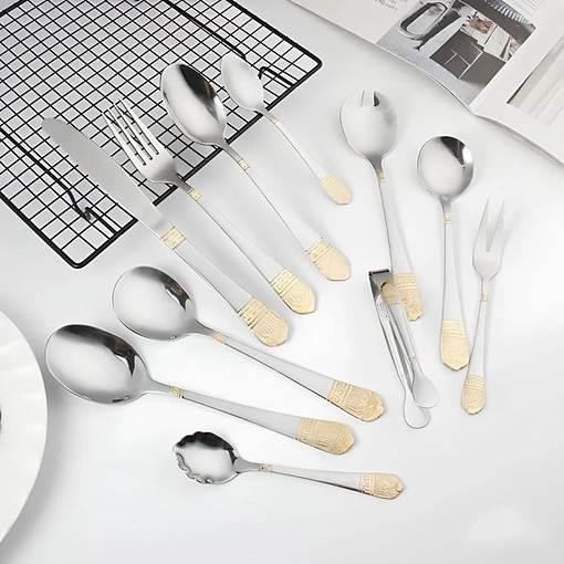 طقم أدوات مائدة 72 قطعة مع صندوق خشبي – ستانلس ستيل بتصميم أنيق - صورة 5