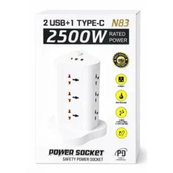 مشترك كهربائي 8 في 1 بقدرة 2500 واط مع USB وType-C وشحن سريع - صورة 4