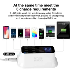 شاحن USB مكتبي بـ 8 منافذ وشاشة LED قوة 40 واط مع كابل 1.5 م - صورة 4