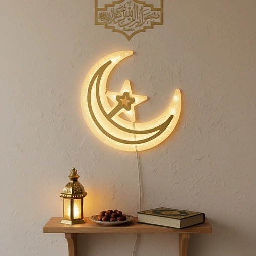 مصباح أكريليك هلال ونجمة بإضاءة LED دافئة