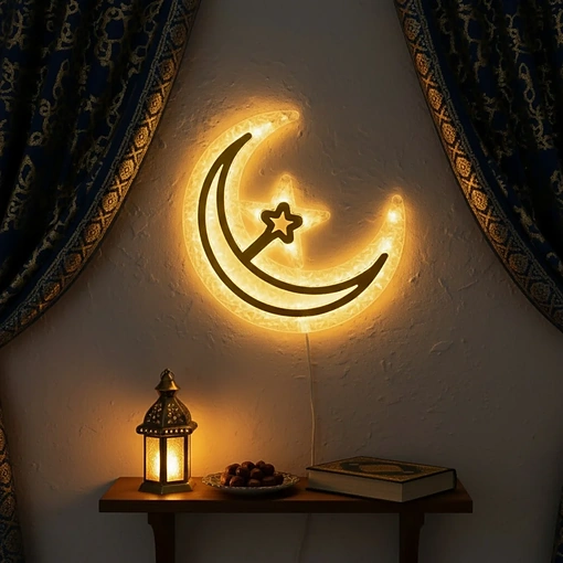 مصباح أكريليك هلال ونجمة بإضاءة LED دافئة - صورة 3