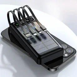 باور بنك يشحن بالطاقة الشمسية 30000mAh مع 4 كابلات مدمجة وشاشة رقمية – Airmez PL09