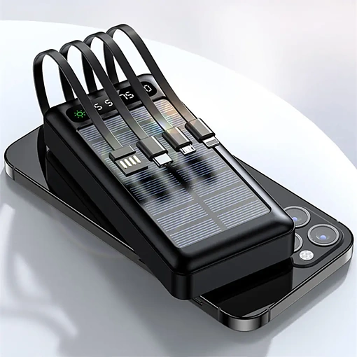 باور بنك يشحن بالطاقة الشمسية 30000mAh مع 4 كابلات مدمجة وشاشة رقمية – Airmez PL09