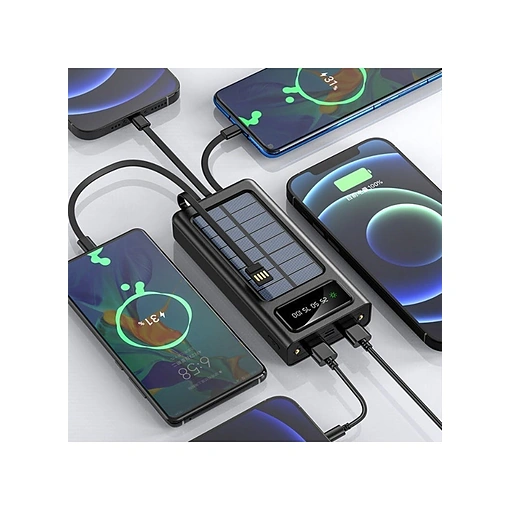 باور بنك يشحن بالطاقة الشمسية 30000mAh مع 4 كابلات مدمجة وشاشة رقمية – Airmez PL09 - صورة 6