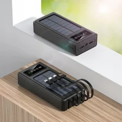 باور بنك يشحن بالطاقة الشمسية 30000mAh مع 4 كابلات مدمجة وشاشة رقمية – Airmez PL09 - صورة 8