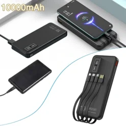 باور بانك بسعة 10000mAh شحن سريع 22.5W مع 4 كابلات مدمجة وشاشة رقمية ASPOR A300PD