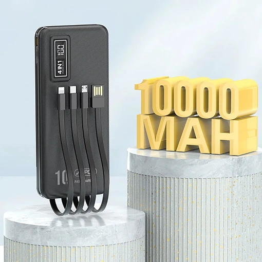 باور بانك بسعة 10000mAh شحن سريع 22.5W مع 4 كابلات مدمجة وشاشة رقمية ASPOR A300PD - صورة 3