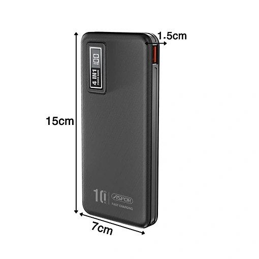 باور بانك بسعة 10000mAh شحن سريع 22.5W مع 4 كابلات مدمجة وشاشة رقمية ASPOR A300PD - صورة 9