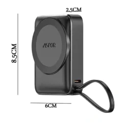 باور بانك مغناطيسي لاسلكي بسعة 10000mAh شحن سريع 22.5W مع شاشة رقمية من ASPOR A313 - صورة 8