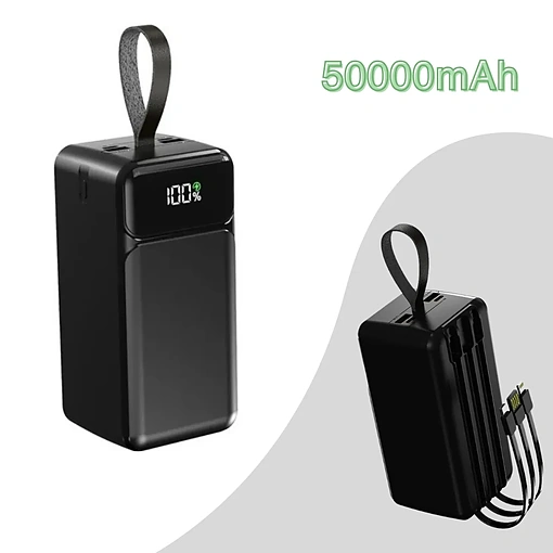 باور بانك 50000 مللي أمبير ASPOR A319 – شحن سريع 22.5 واط + 3 كابلات مدمجة + شاشة LED