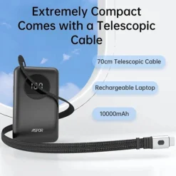 باور بانك بسعة 10000mAh شحن سريع 22.5W مع كابل Type-C قابل للسحب ASPOR A372 - صورة 3