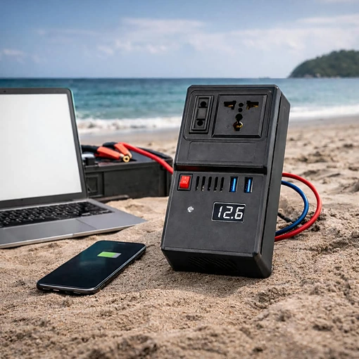 عاكس طاقة للسيارة مع شاشة LED ومنافذ AC وUSB للتخييم والسفر