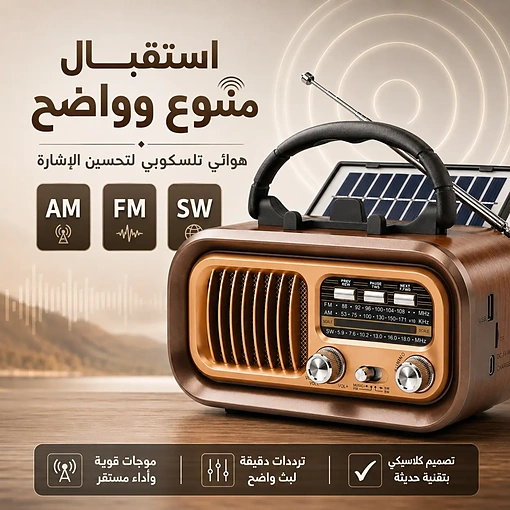راديو بلوتوث كلاسيكي محمول AM FM SW بالطاقة الشمسية وبطارية قابلة للشحن - صورة 5