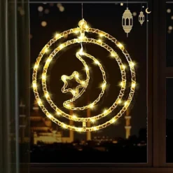 مصباح حلقات هلال ونجمة بإضاءة LED دافئة