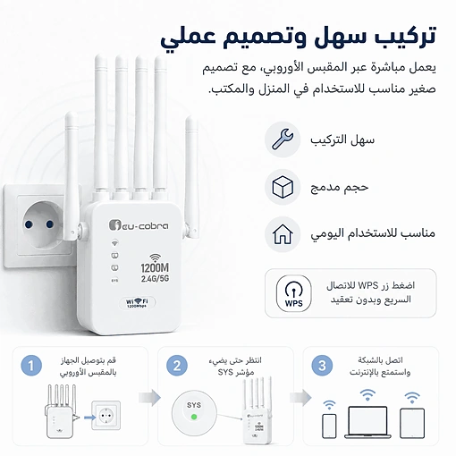 مقوي إشارة واي فاي ثنائي النطاق 1200Mbps - صورة 4