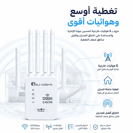 مقوي إشارة واي فاي ثنائي النطاق 1200Mbps - صورة 5