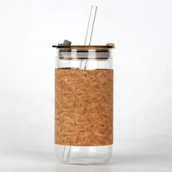 كوب زجاجي مع مصاصة زجاجية وغطاء فلين – 410ml - صورة 2