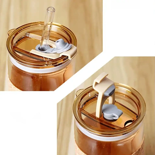 كوب زجاجي مع مصاصة زجاجية وغطاء فلين – 410ml - صورة 3