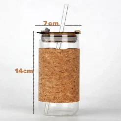 كوب زجاجي مع مصاصة زجاجية وغطاء فلين – 410ml - صورة 4