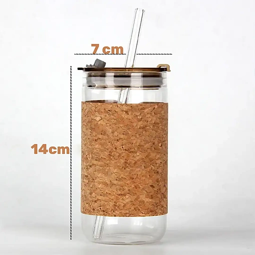كوب زجاجي مع مصاصة زجاجية وغطاء فلين – 410ml - صورة 4