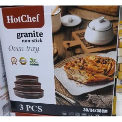 طقم 3 صواني فرن جرانيت دائرية – غير لاصقة – مقاومة للخدوش – HotChef بني - صورة 6