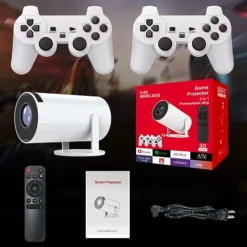 بروجكتر ألعاب ذكي M300 MAX بدقة 4K – مسرح منزلي مع يدين تحكم لاسلكية