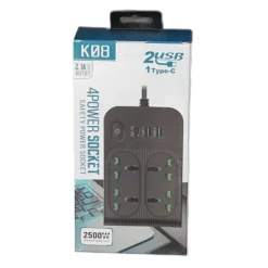 مشترك كهربائي متعدد الاتجاهات 4 مخارج + شحن USB وType-C - صورة 2